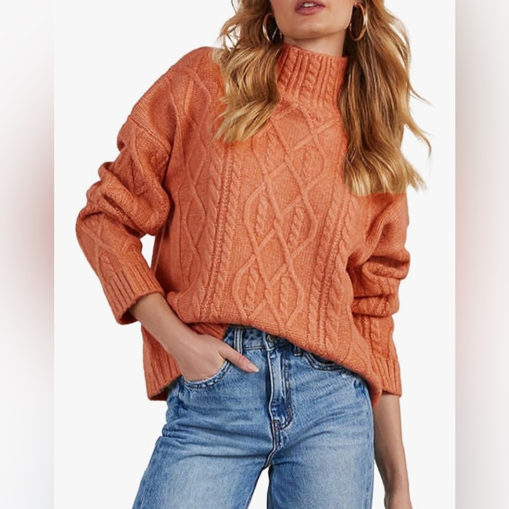 Orange Cable Knit Turtleneck Sweater Size Medium NWT